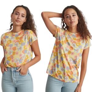 🍀Marine Layer Swing Crew Tee Yellow Vintage Floral Retro Look Women’s Size Small